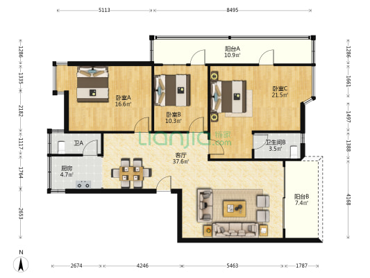 永兴路15/17/19/21号 3室1厅2卫 125平方
