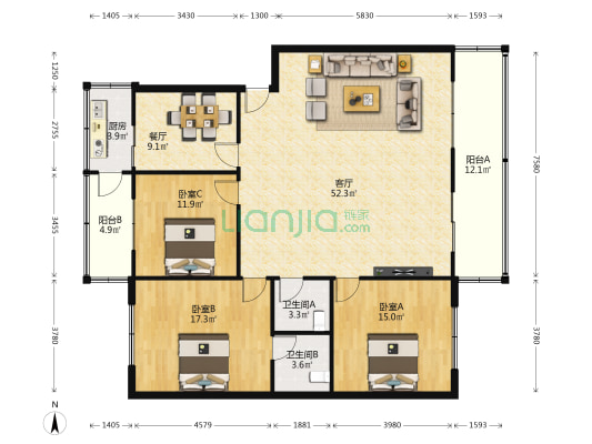 上南街178号 3室2厅2卫 143平方