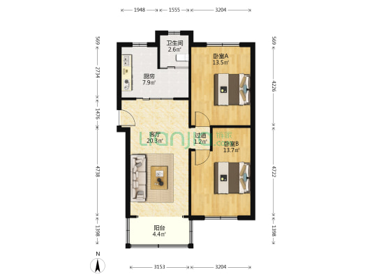 乐都路381号 2室1厅1卫 81平方