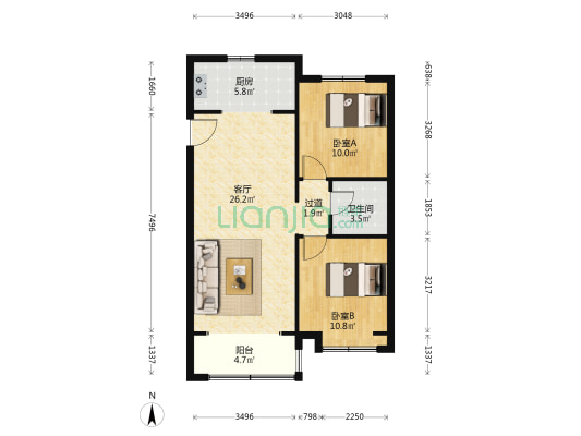 凤栖华府 2室1厅1卫 90平方