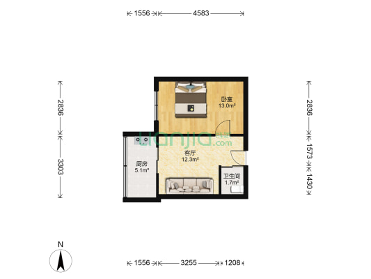 宝石新村 1室1厅1卫 45平方