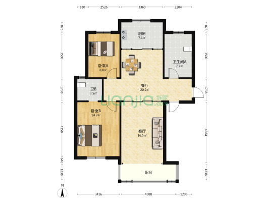 元丰小区 2室2厅2卫 120平方