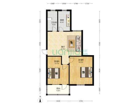 中清路173号 2室1厅1卫 81平方