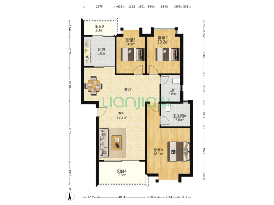 丽港城嘉州花园 3室1厅2卫 111平方