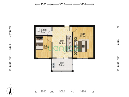 南新小区 2室1厅1卫 58平方