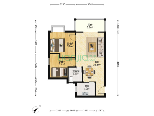 山水居 2室1厅1卫 65平方