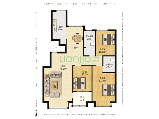 东方昌大广场 3室1厅2卫 150平方