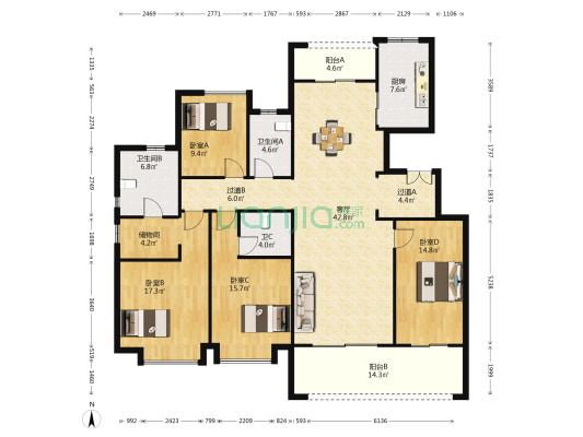 融创揽月府三期 4室1厅3卫 176平方