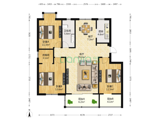 梅苑楼小区 3室2厅1卫 121平方