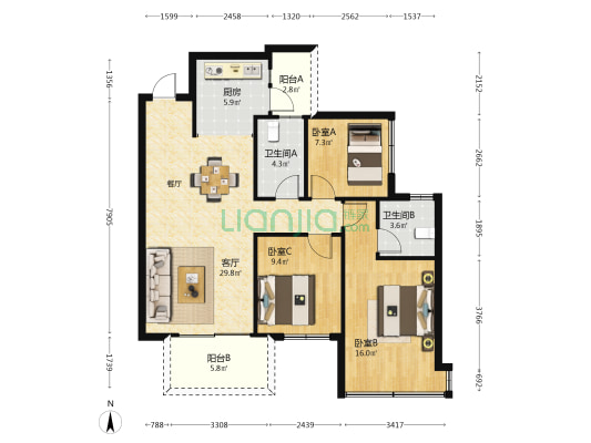 悦桂融创云图之城 3室1厅2卫 100平方