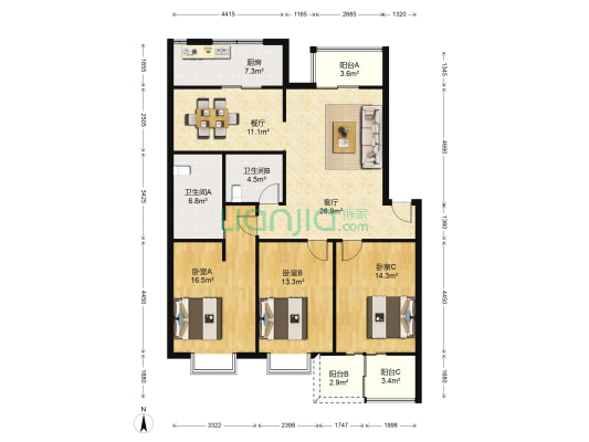 怡园洋房 3室2厅2卫 131平方