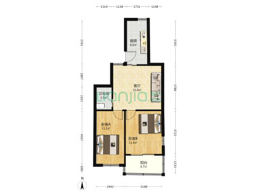 德里苑 2室1厅1卫 65平方