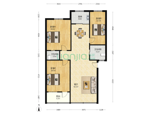 城中小区 3室1厅2卫 120平方