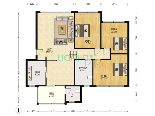 旌阳区法院宿舍 3室1厅2卫 143平方