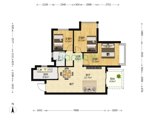 金科·天籁城 3室1厅1卫 85平方