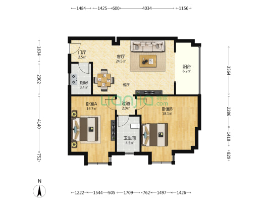 绿景广场 2室1厅1卫 105平方