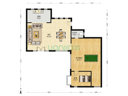 揽海果岭小院 2室1厅1卫 93平方