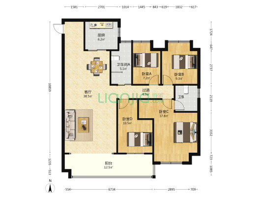 碧桂园滨江府 4室1厅2卫 143平方