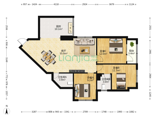 颐海园 3室1厅2卫 113平方