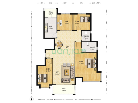 无锡碧桂园B区 4室1厅2卫 165平方