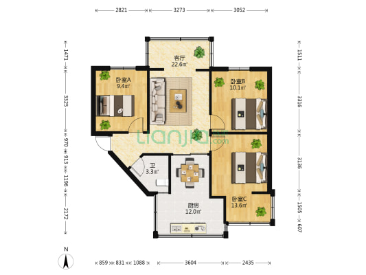 钱局街166号院 3室1厅1卫 73平方