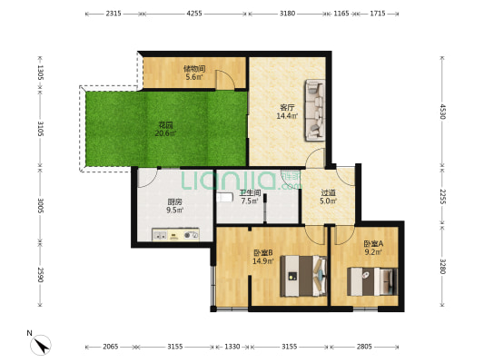 小关庙巷34号 2室1厅1卫 62平方