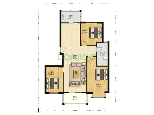 苏州新苑 3室1厅1卫 111平方
