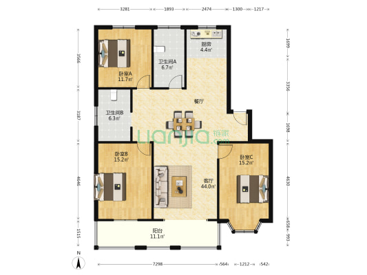 解放东路农贸城 3室1厅2卫 132平方