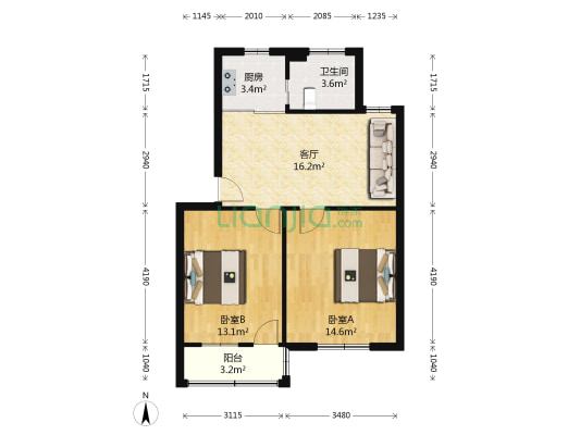 邮电公寓 2室1厅1卫 66平方