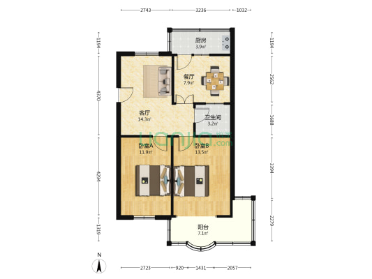 高河埂新村西区 2室2厅1卫 70平方