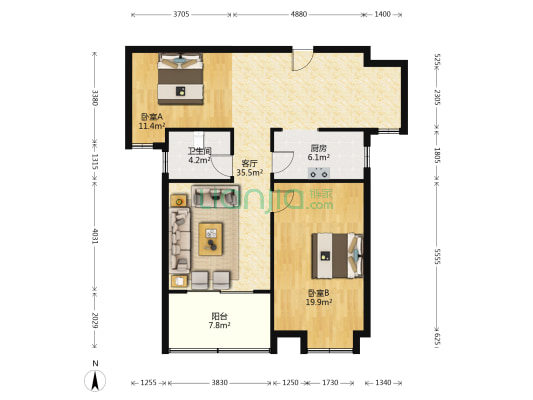 鹏辉中粮广场 2室1厅1卫 95平方