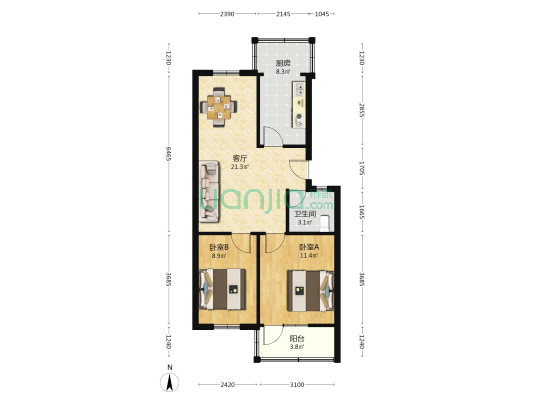 濉溪路212号 2室1厅1卫 66平方