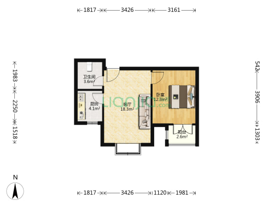 民兴佳园 1室1厅1卫 63平方
