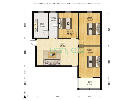 高开一期 3室1厅1卫 101平方