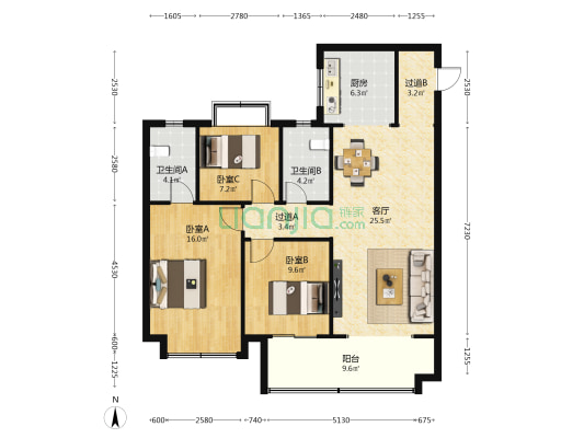保利通银·时光印象 3室1厅2卫 125平方