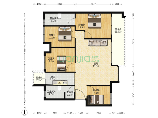 福晟钱隆御府 4室1厅3卫 121平方