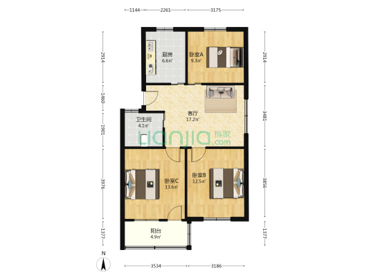 万和公寓 3室1厅1卫 88平方