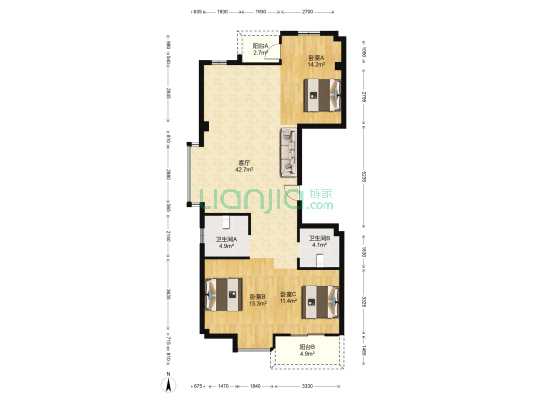 润锦苑 3室1厅2卫 128平方