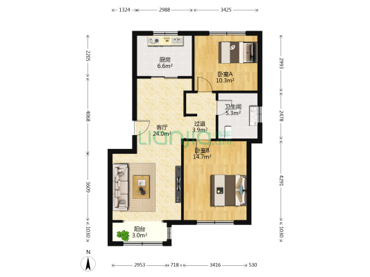卧龙社区 2室1厅1卫 89平方