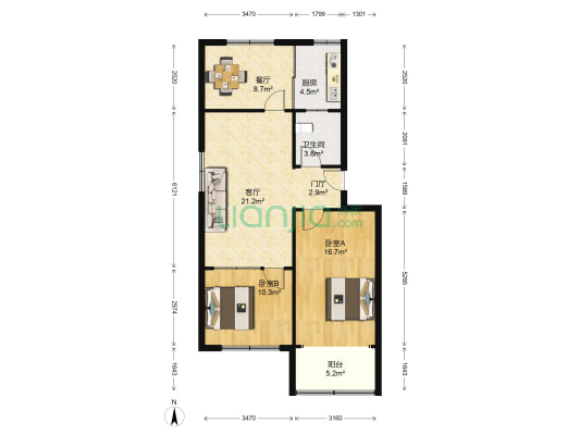 世纪新村北1区 2室2厅1卫 89平方