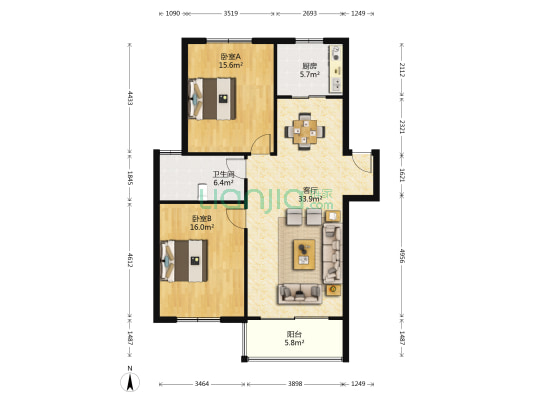 鼎昌名邸 2室1厅1卫 100平方