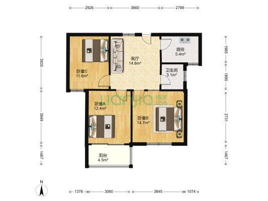 新富专家公寓 3室1厅1卫 101平方
