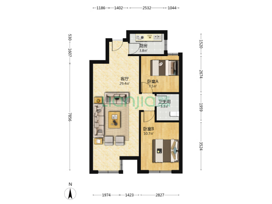 兰园 2室1厅1卫 78平方