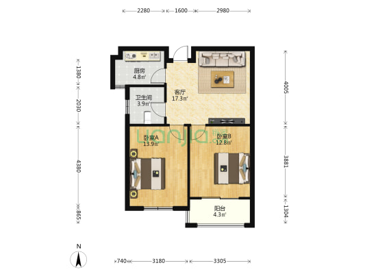 龙塘西苑 2室1厅1卫 79平方