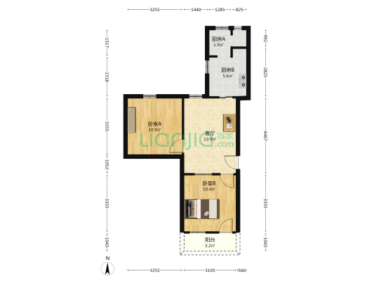 自行车小区 2室1厅1卫 56平方