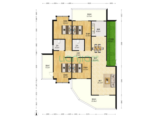 现代广场 4室2厅2卫 202平方