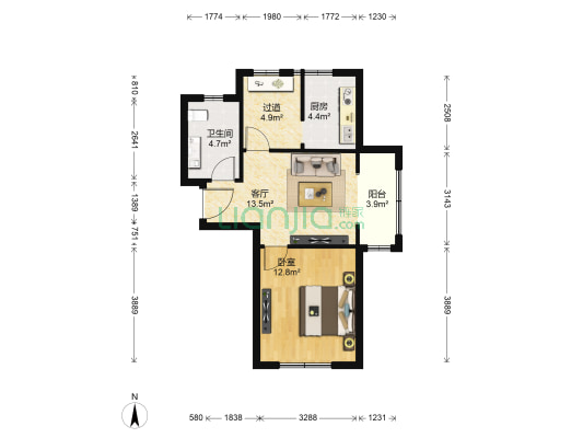 海明园(东丽区) 1室1厅1卫 62平方