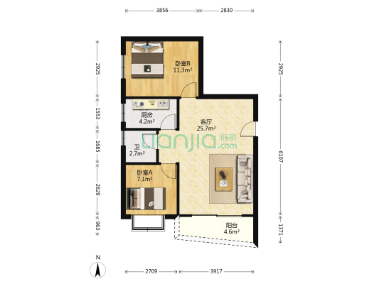 骏颖居 2室1厅1卫 69平方