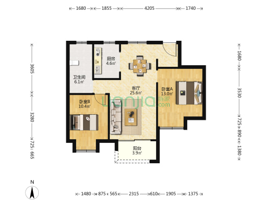 中交美庐城 2室1厅1卫 90平方