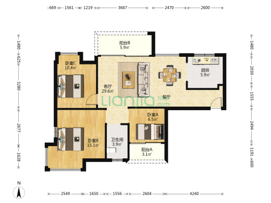 平沙九号二期 3室1厅1卫 96平方